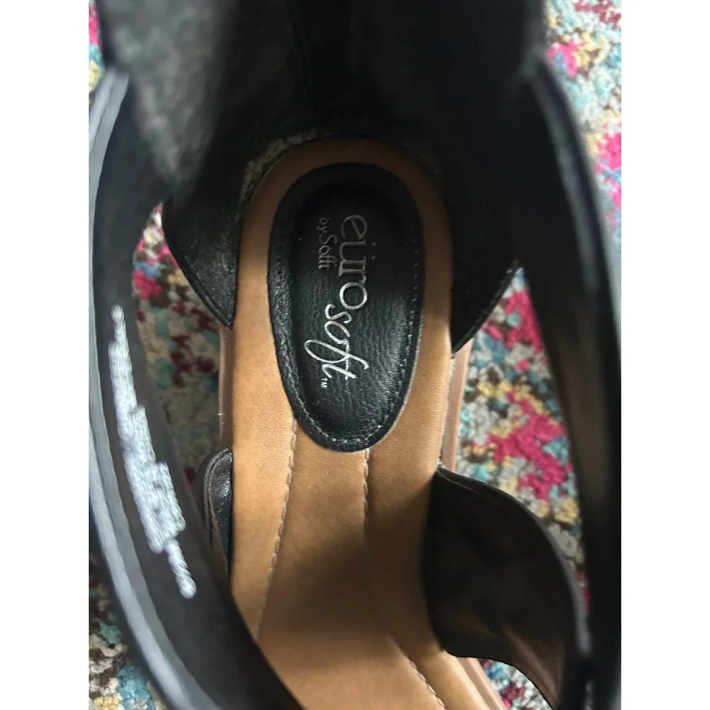 Eurosoft Ginnifer Wedge Sandals Black Pleated Crossover Straps Comfort Shoes